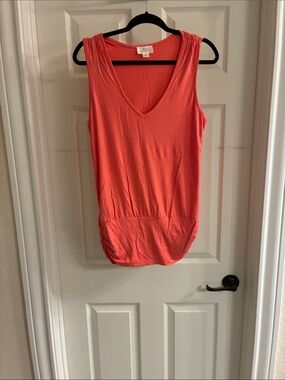 LOFT Coral Sleeveless V-Neck Tank with Gathered Hem